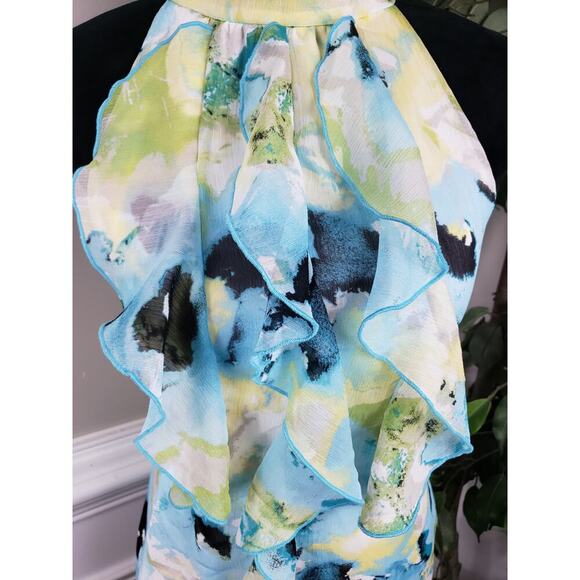 BCX Tank Top Women's Small Halter Neck Sleeveless Beautiful Ruffle Watercolor - Picture 5 of 10